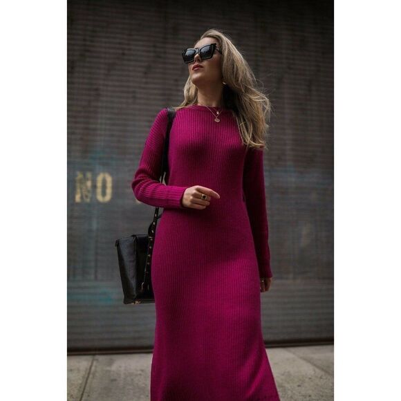 NEW MARA HOFFMAN Sz L FAYRE SWEATER DRESS RIBBED BUTTON MIDI MAXI DRESS - Picture 4 of 10